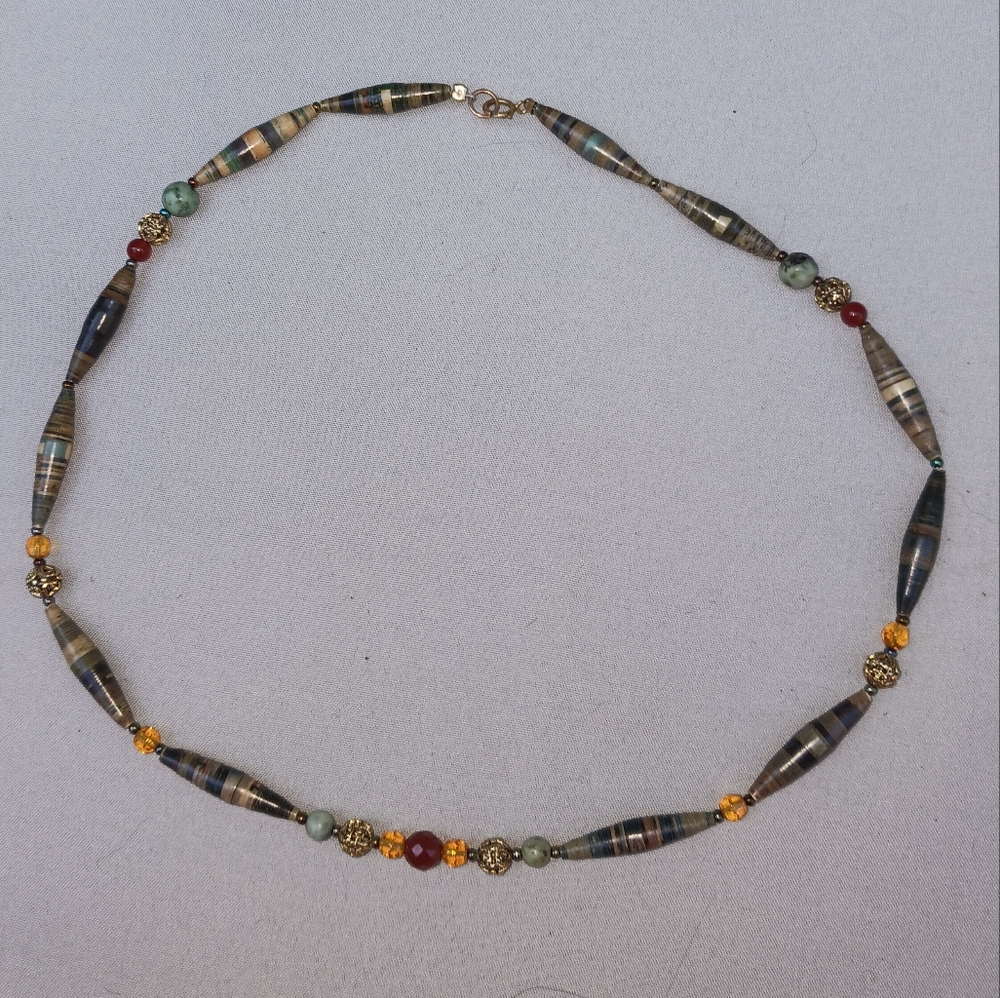 Beaded necklace, 17", handcrafted using recycled materials